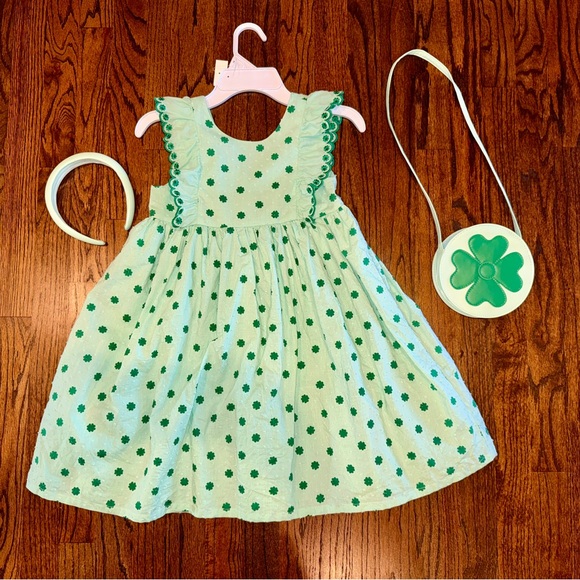 Shamrock St. Patrick’s Day dress set girls size 7 with purse & headband green - Picture 1 of 9